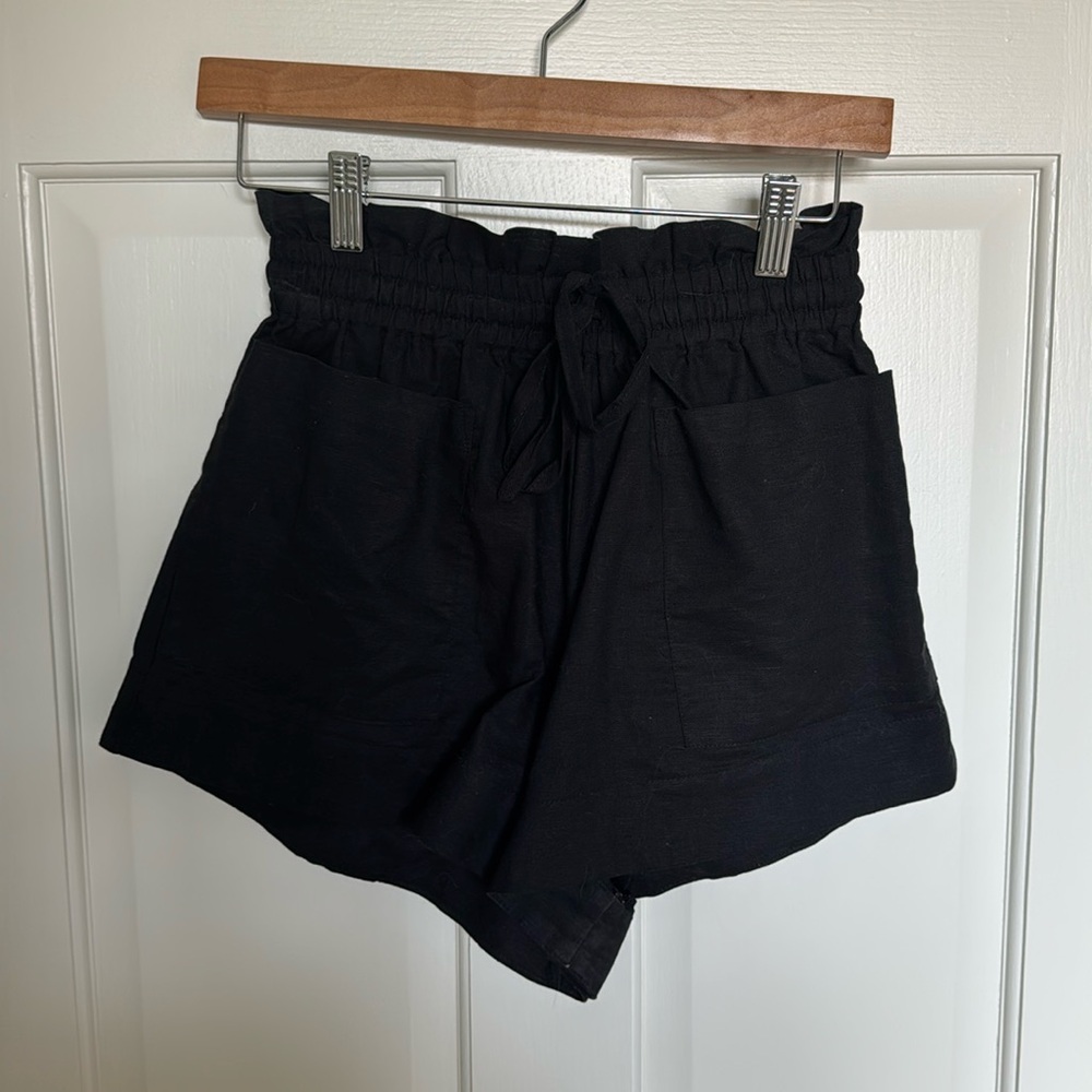 Charlie Holiday, black linen elastic waist shorts